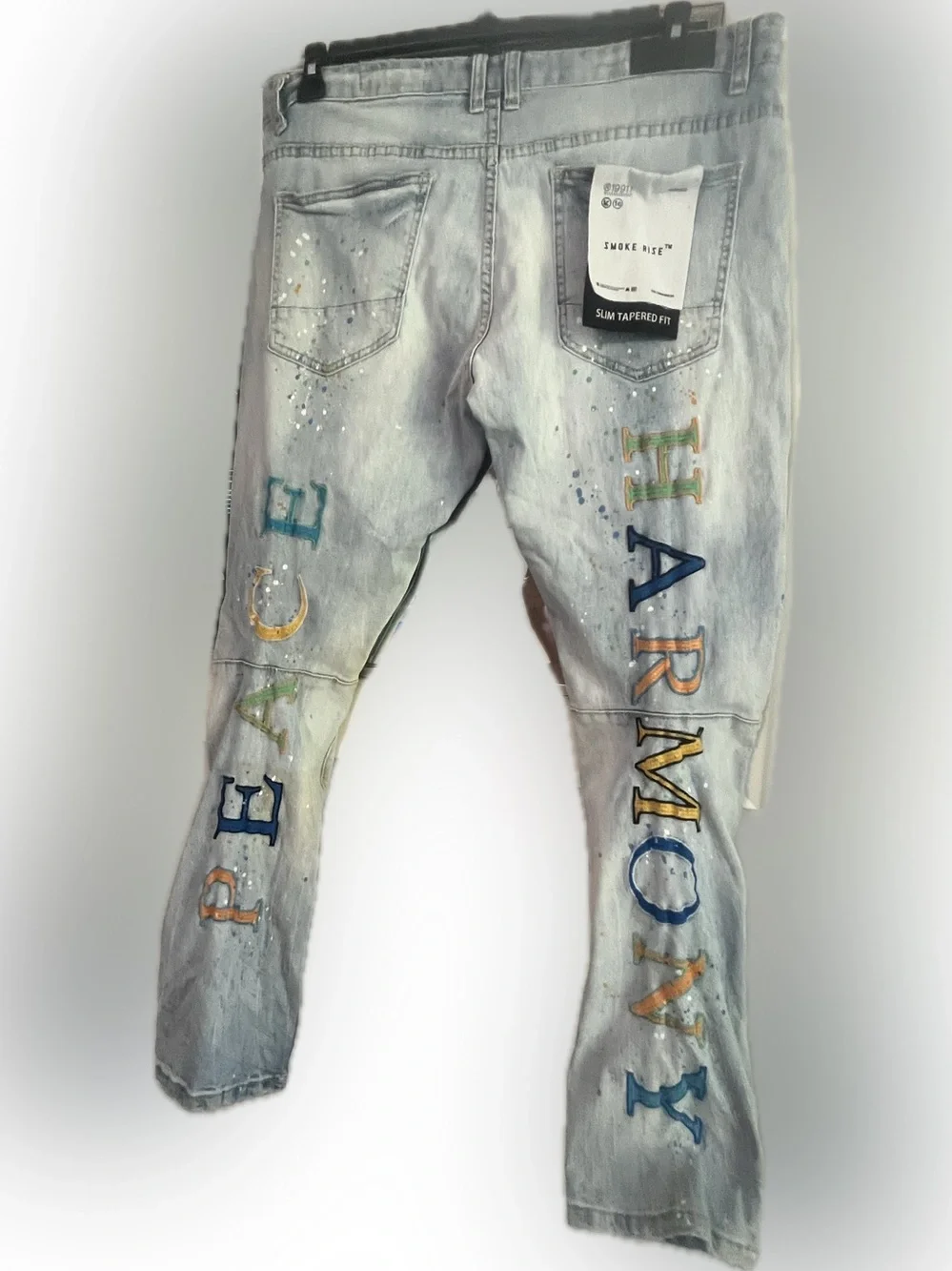 Smoke Rise “Peace & Harmony” Embroidered Distressed Jeans 38x32